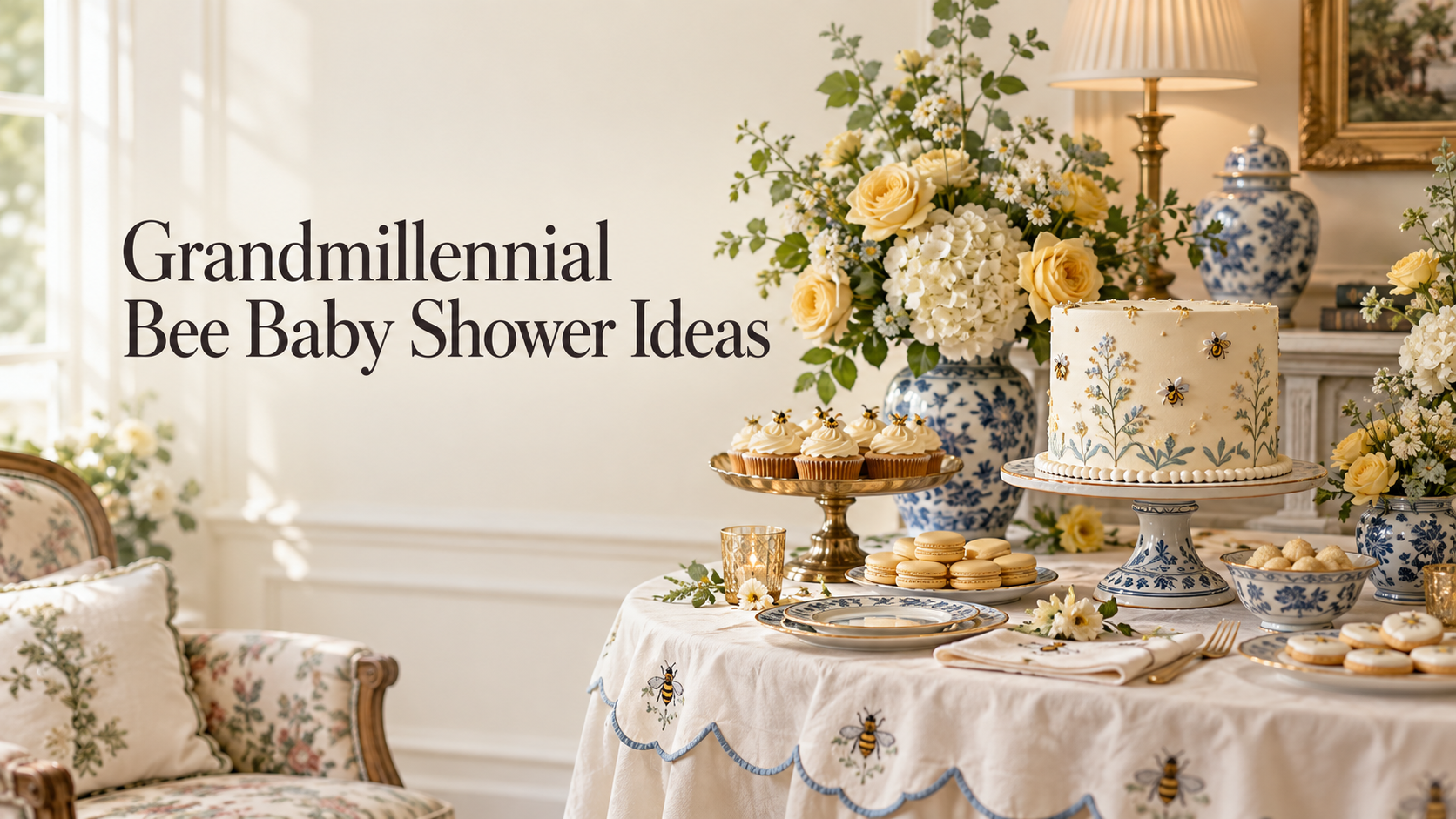 Grandmillennial Bee Baby Shower Ideas